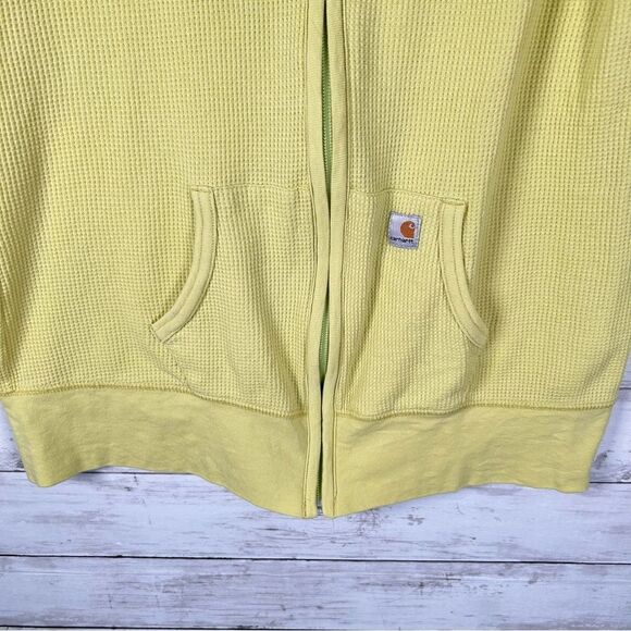 Carhartt Women’s Waffle Weave Zip-Up Chartreuse Lightweight Hoodie Size L 12/14 - Picture 3 of 6